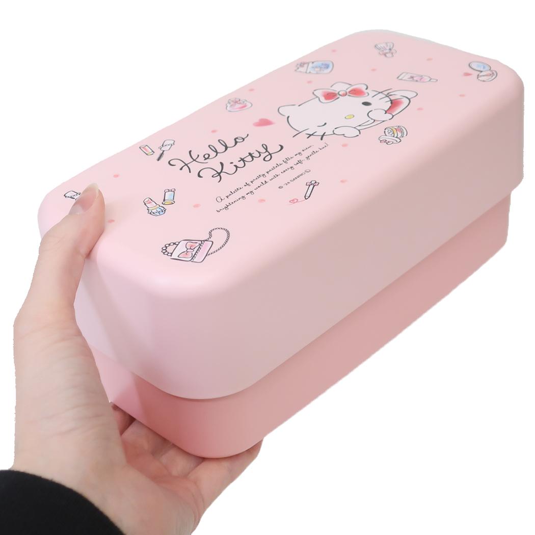 カトラリー付ランチボックス2段 スプーン＆フォーク付きお弁当箱 ハローキティ 1000ml 水彩コスメ サンリオ スケーター 二段ランチボックス