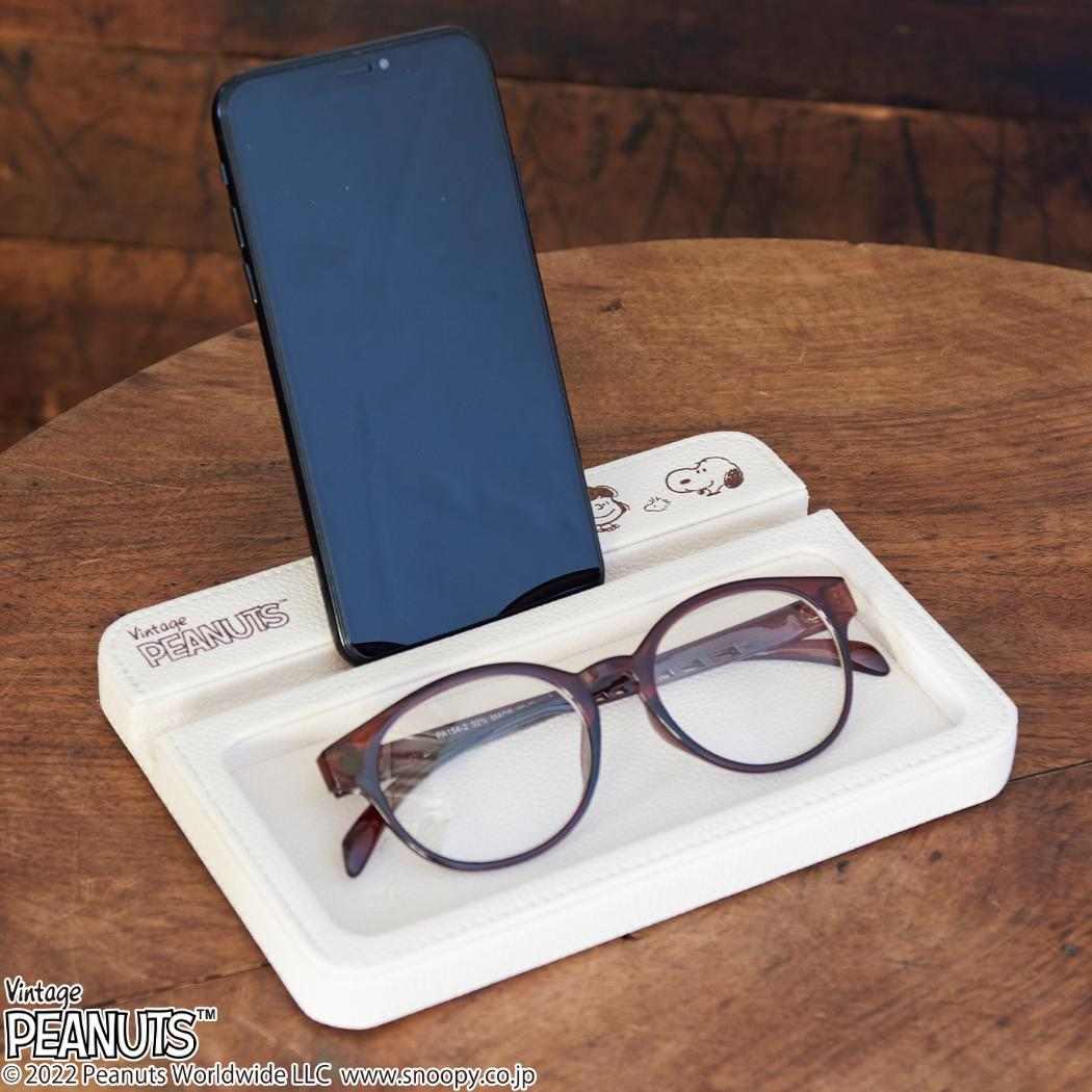 スマホスタンドトレー 卓上収納 スヌーピー アイボリー ピーナッツ 茶谷産業 マルチトレー 眼鏡置き