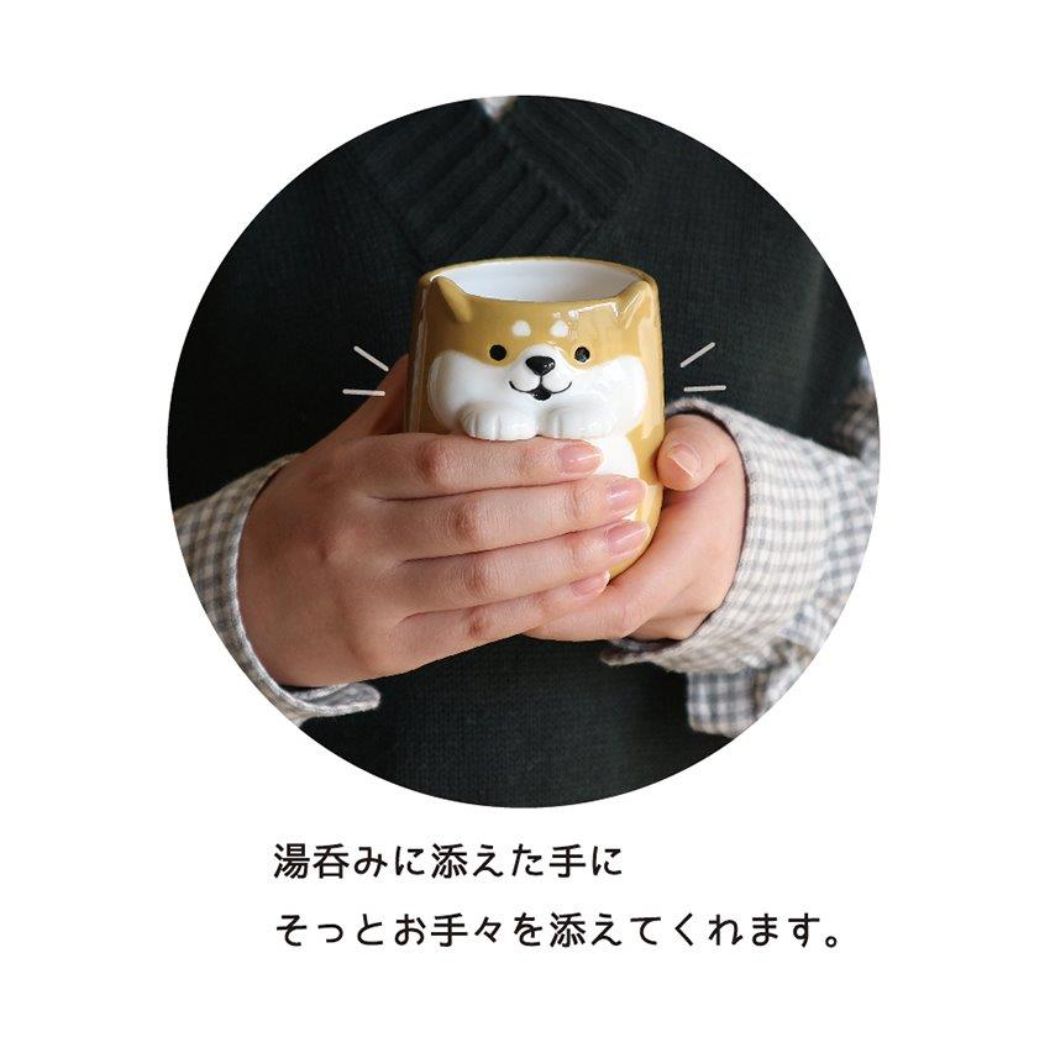 そっとそえ手湯呑 湯呑 いぬしば デコレ 犬雑貨 和食器