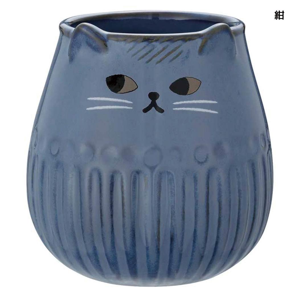 コップ ねこの湯呑み 紺 紺 デコレ