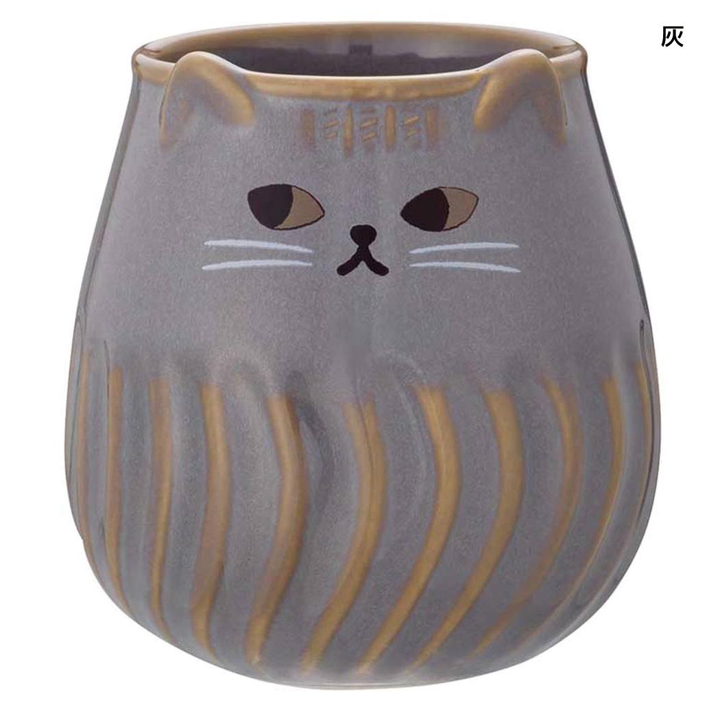 コップ ねこの湯呑み 灰 灰 デコレ
