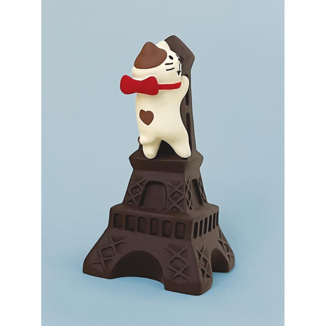 エッフェルチョコよじ登り猫 マスコット Bpnjour chocolat concombre デコレ ミニチュア オブジェ ディスプレイ 置物