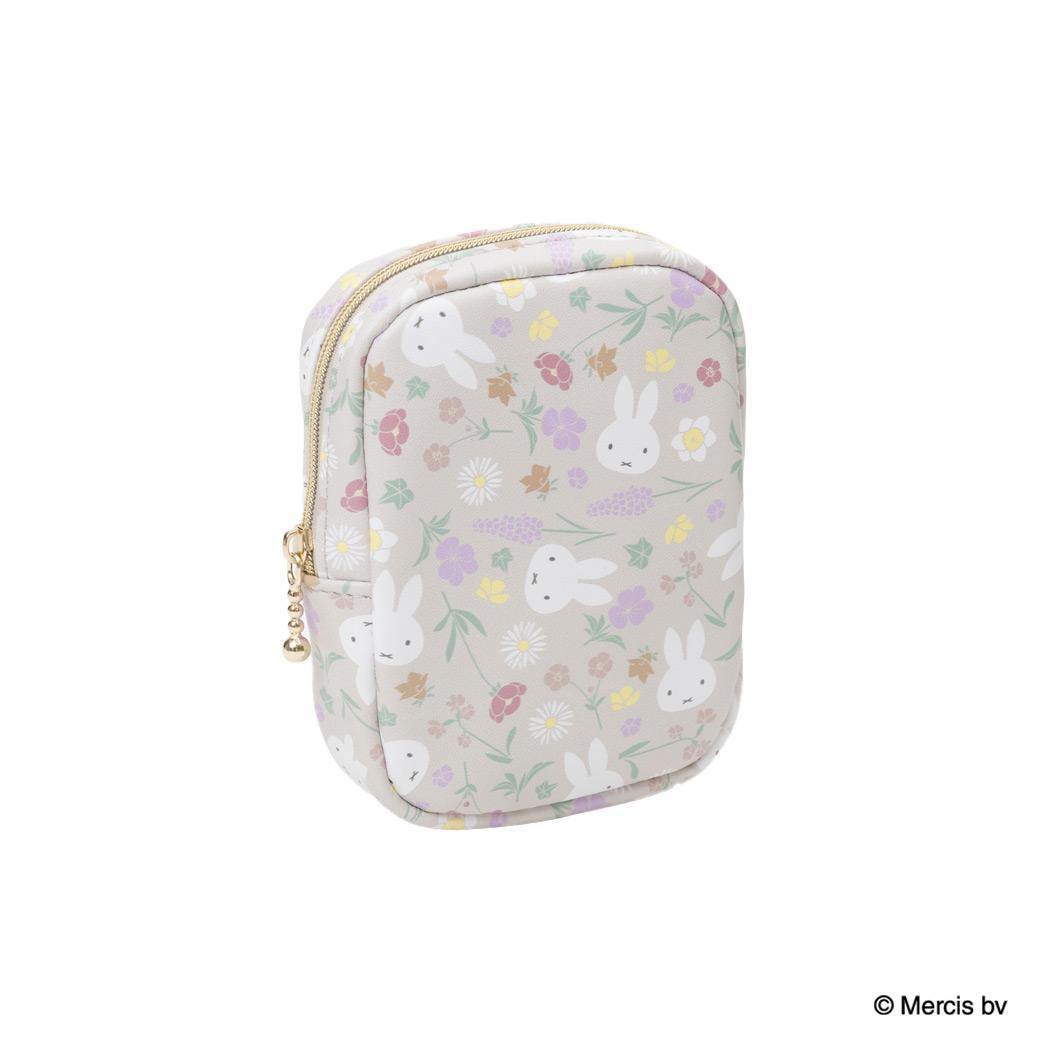 ミッフィー コスメポーチ MIFFY Floral pattern 縦型スクエアポーチ ベージュ ディックブルーナ エフエービージャパン 小物入れ メイクポーチ 絵本キャラクター グッズ シネマコレクション