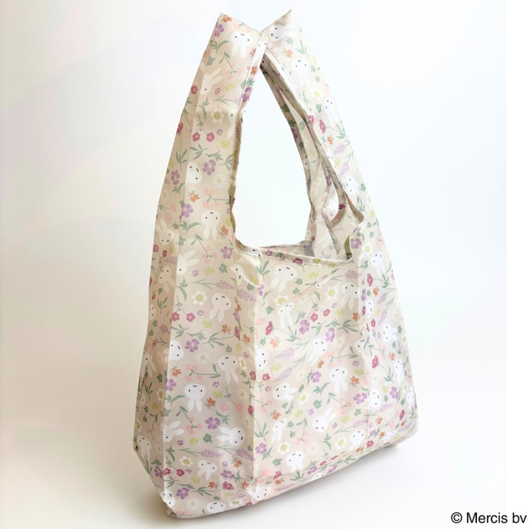 MIFFY Floral pattern ショッピングバッグS エコバッグ ミッフィー ベージュ ディックブルーナ エフエービージャパン お買い物バッグ 絵本メール便可