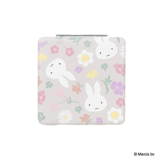 MIFFY Floral pattern コンパクトミラー 手鏡 ミッフィー ベージュ ディックブルーナ エフエービージャパン 折りたたみミラー 絵本メール便可