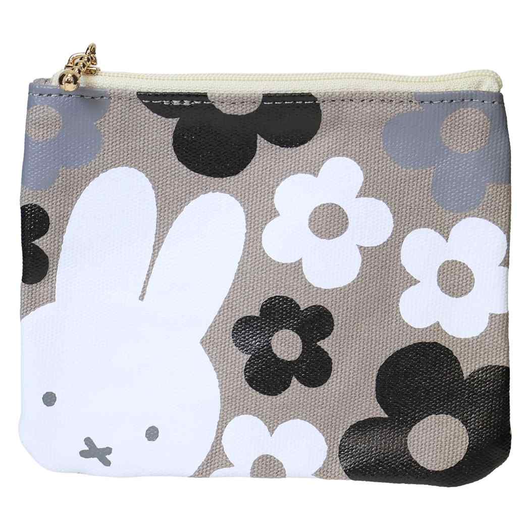 miffy 小物入れ BIG FLOWER ミニフラットポーチ グレー ディックブルーナ エフエービージャパン