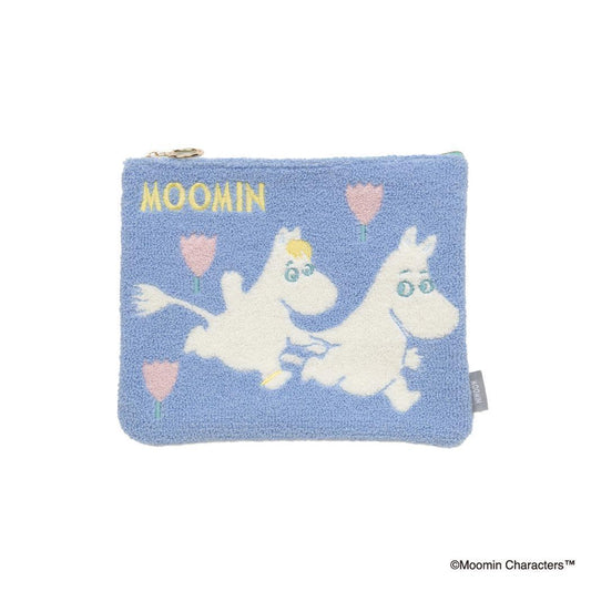 MOOMIN サガラ刺繍フラットポーチ コスメポーチ ムーミン ブルー 北欧 エフエービージャパン 小物入れ かわいい メール便可