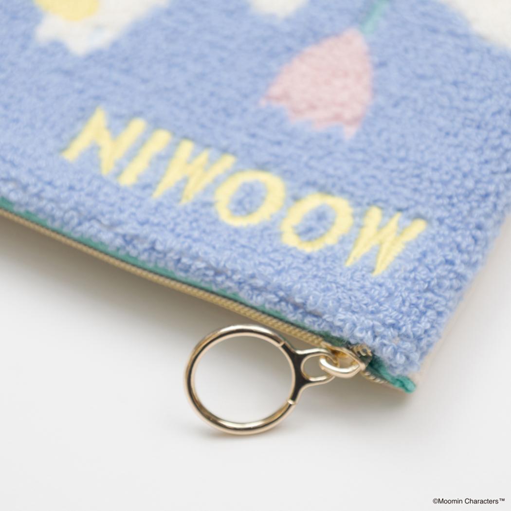 MOOMIN サガラ刺繍フラットポーチ コスメポーチ ムーミン ブルー 北欧 エフエービージャパン 小物入れ かわいい メール便可