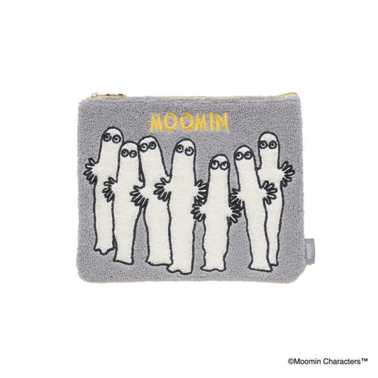 MOOMIN サガラ刺繍フラットポーチ コスメポーチ ムーミン ニョロニョロ グレー 北欧 エフエービージャパン 小物入れ かわいい メール便可