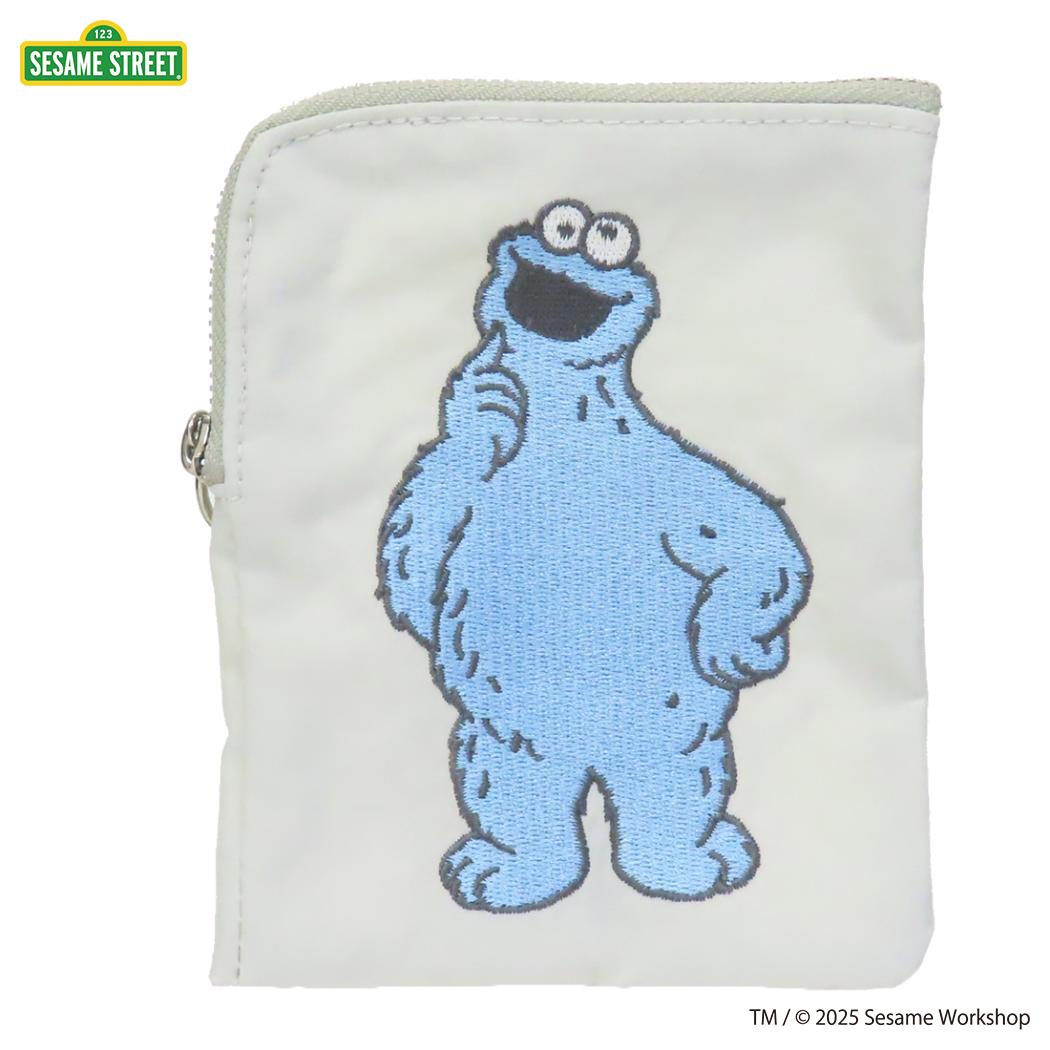ミニフラットポーチ 平ポーチ セサミストリート SESAME STREET EMBROIDERY グレー エフエービージャパン 小物入れ コスメポーチ クッキーモンスター メール便可