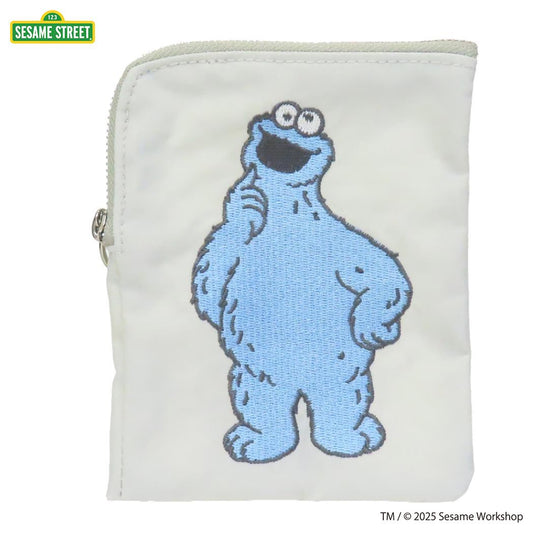 ミニフラットポーチ 平ポーチ セサミストリート SESAME STREET EMBROIDERY グレー エフエービージャパン 小物入れ コスメポーチ クッキーモンスター メール便可