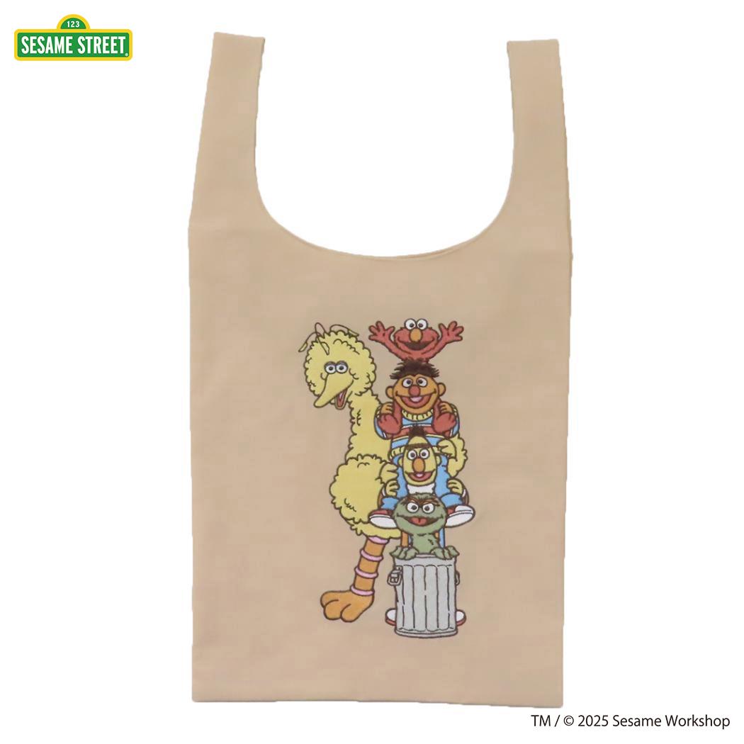 ショッピングバッグ エコバッグ セサミストリート SESAME STREET EMBROIDERY ベージュ エフエービージャパン お買い物かばん メール便可