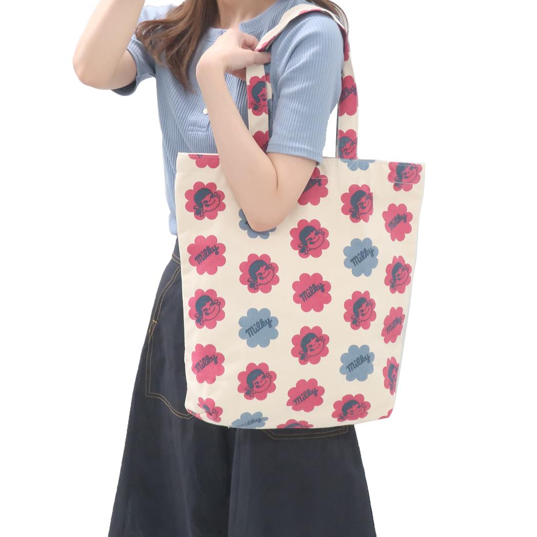 ファスナー付A4トート トートバッグ 不二家のペコちゃん ミルキー フレンズヒル 手提げかばん メール便可
