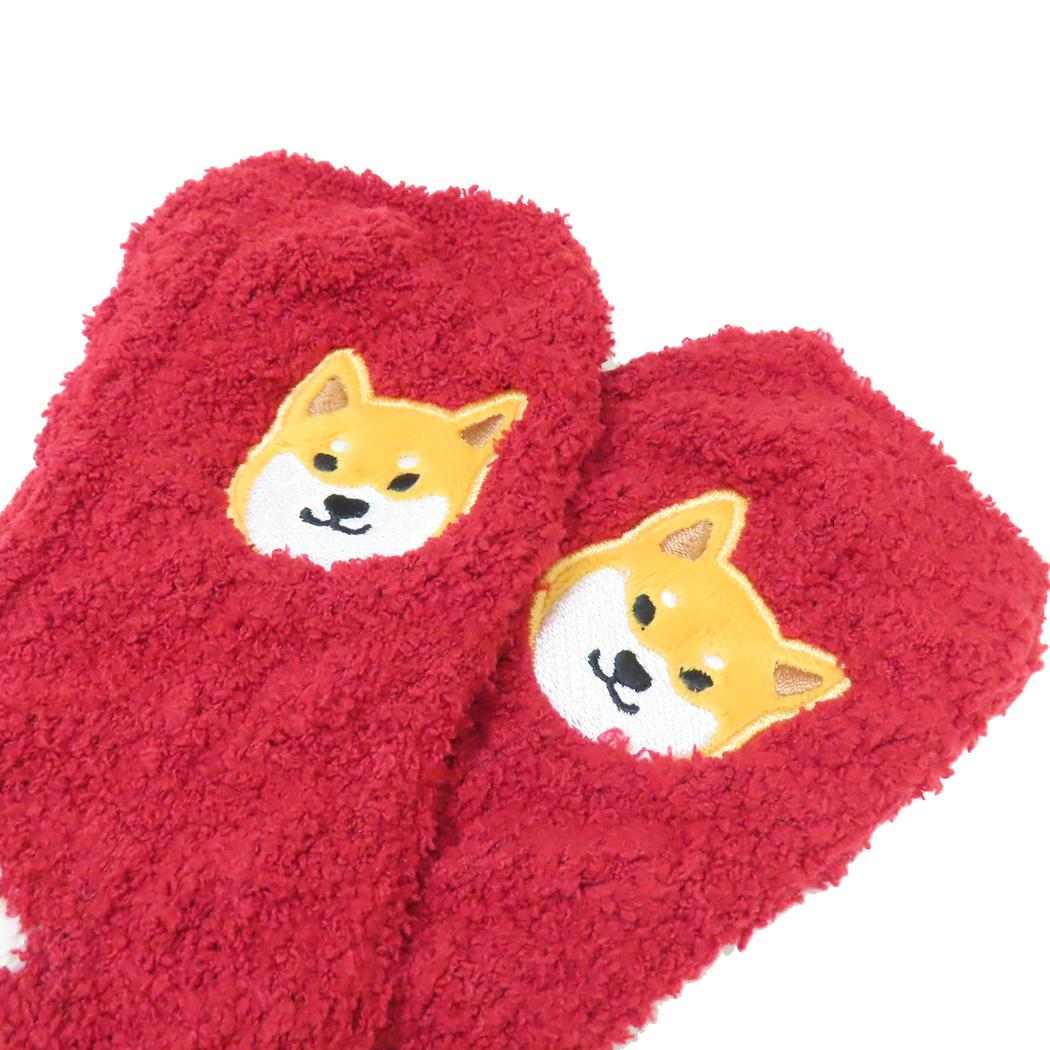 ルームソックス 女性用靴下 フェイスしばたさん レッド フレンズヒル 防寒用品 ウォーマー雑貨 寒さ対策 メール便可