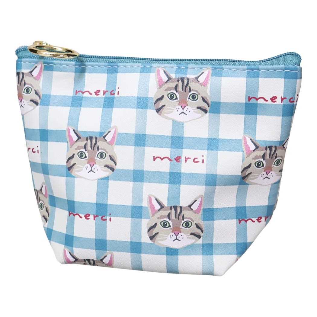 マチ付ポーチ ミニポーチ ouaf ouaf＆miaou marche ティーグルチェック ブルー ねこ フレンズヒル FRIENDSHILL 小物入れ 化粧ポーチ コスメポーチ メール便可