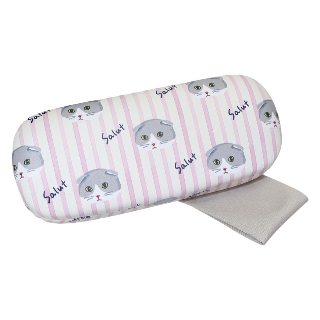 ouaf ouaf＆miaou marche 眼鏡ケース クロス付きメガネケース スコストライプ ピンク ねこ フレンズヒル FRIENDSHILL ハードタイプ めがね拭き付き グッズ シネマコレクション