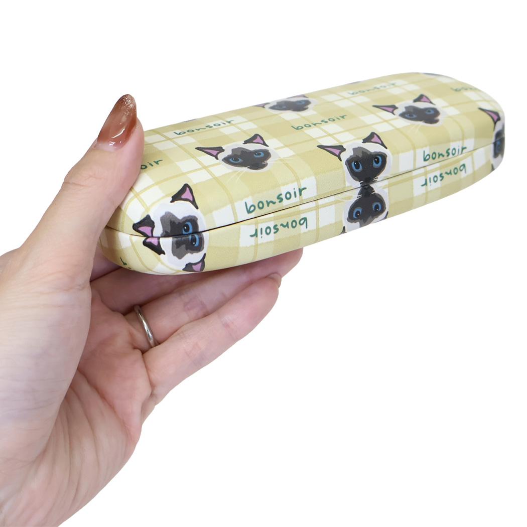 メガネケース 眼鏡ケース ouaf ouaf＆miaou marche サイアミチェック イエロー ねこ フレンズヒル FRIENDSHILL ハードタイプ めがね拭き付き