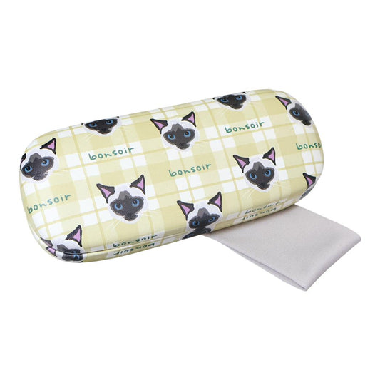 メガネケース 眼鏡ケース ouaf ouaf＆miaou marche サイアミチェック イエロー ねこ フレンズヒル FRIENDSHILL ハードタイプ めがね拭き付き