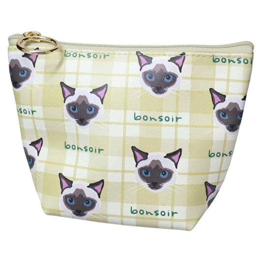 マチ付ポーチ ミニポーチ ouaf ouaf＆miaou marche サイアミチェック イエロー ねこ フレンズヒル FRIENDSHILL 小物入れ 化粧ポーチ コスメポーチ メール便可