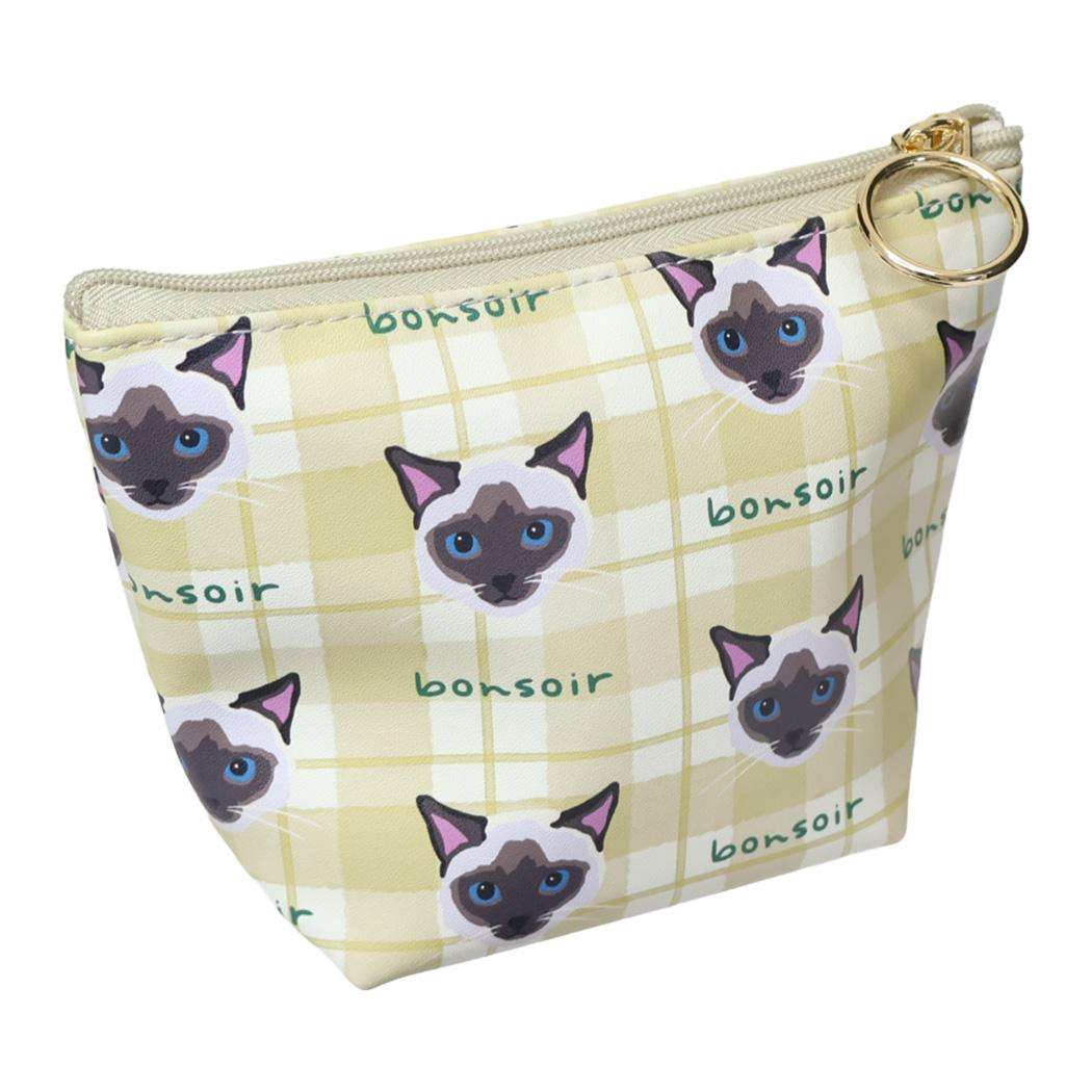 マチ付ポーチ ミニポーチ ouaf ouaf＆miaou marche サイアミチェック イエロー ねこ フレンズヒル FRIENDSHILL 小物入れ 化粧ポーチ コスメポーチ メール便可