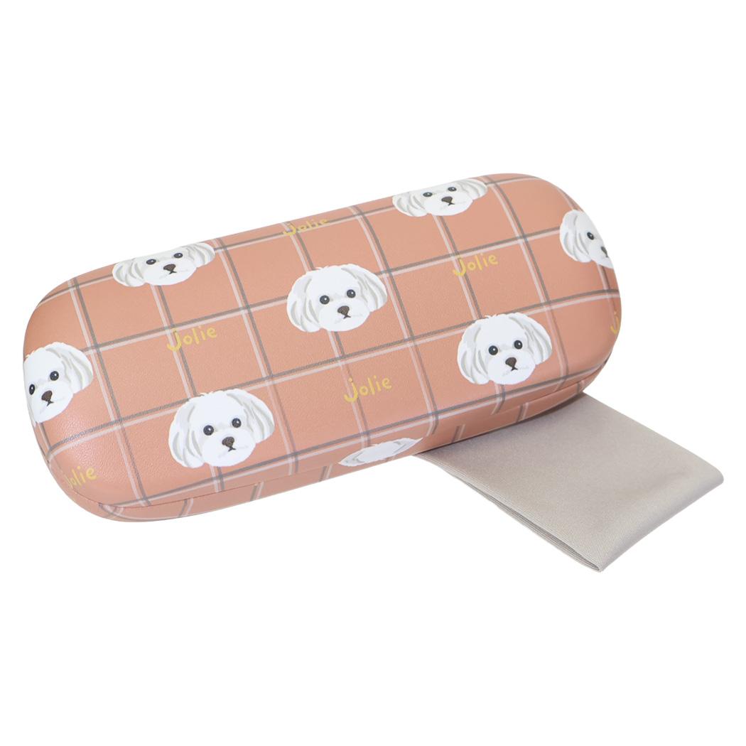 クロス付きメガネケース 眼鏡ケース ouaf ouaf＆miaou marche マルチーズチェック オレンジ いぬ フレンズヒル FRIENDSHILL ハードタイプ めがね拭き付き