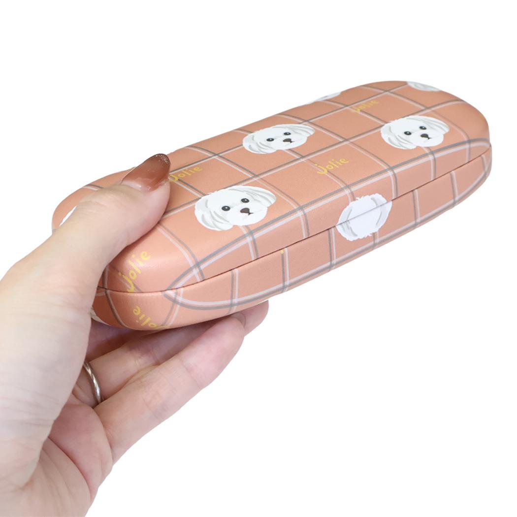 クロス付きメガネケース 眼鏡ケース ouaf ouaf＆miaou marche マルチーズチェック オレンジ いぬ フレンズヒル FRIENDSHILL ハードタイプ めがね拭き付き