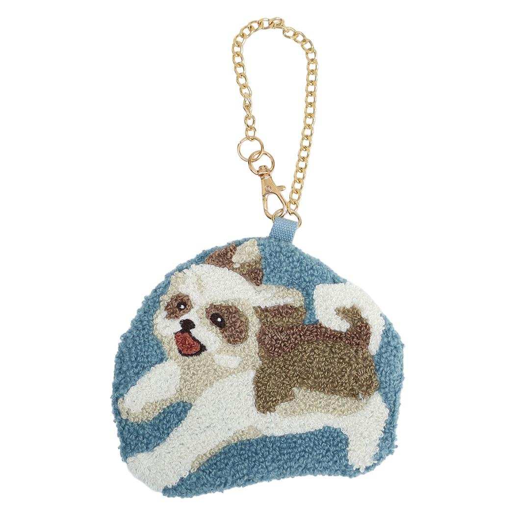 ouaf ouaf＆miaou marche ミニポーチ サガラ刺繍ポーチ 犬 シーズーラン ブルー フレンズヒル