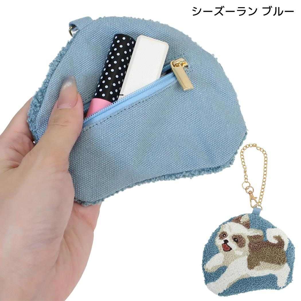 ouaf ouaf＆miaou marche ミニポーチ サガラ刺繍ポーチ 犬 シーズーラン ブルー フレンズヒル