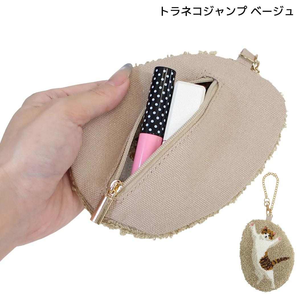 ouaf ouaf＆miaou marche ミニポーチ サガラ刺繍ポーチ 猫 トラネコジャンプ ベージュ フレンズヒル