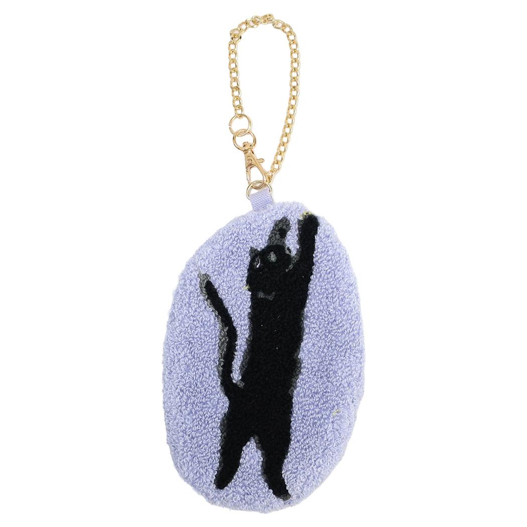 ouaf ouaf＆miaou marche ミニポーチ サガラ刺繍ポーチ 猫 クロネコジャンプ パープル フレンズヒル