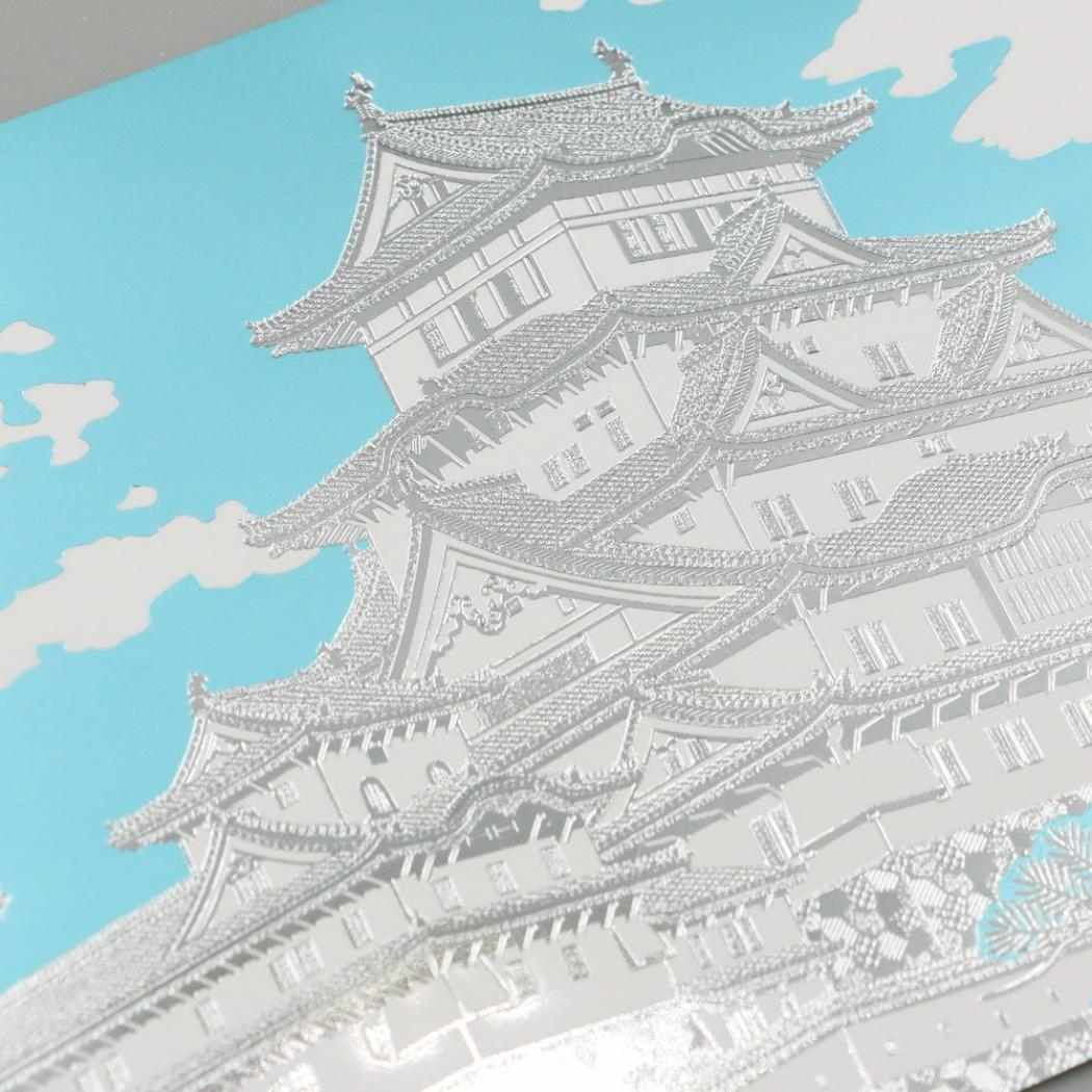 ROKKAKU 日本名所シリーズ POSTCARD 姫路城箔押しポストカード 1枚入り 蒼天 フタバ メッセージカード はがき ハガキ 葉書 グッズ メール便可 シネマコレクション
