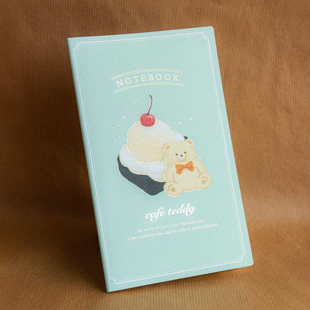 A5スリムノート 方眼ノート ROKKAKU x cafe teddy ケーキ フタバ テディベア　箔押し おしゃれ ミニノート メール便可
