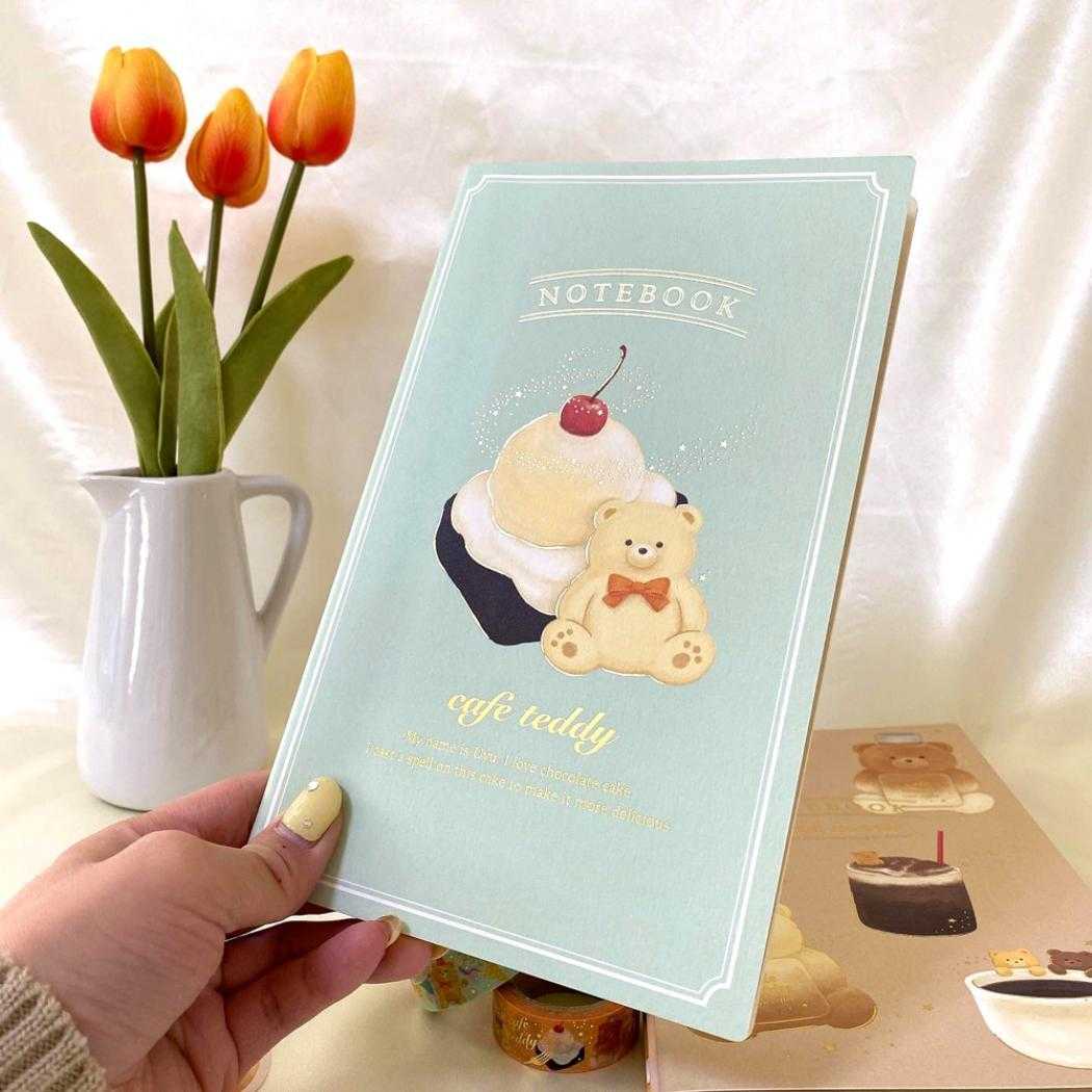 A5スリムノート 方眼ノート ROKKAKU x cafe teddy ケーキ フタバ テディベア　箔押し おしゃれ ミニノート メール便可