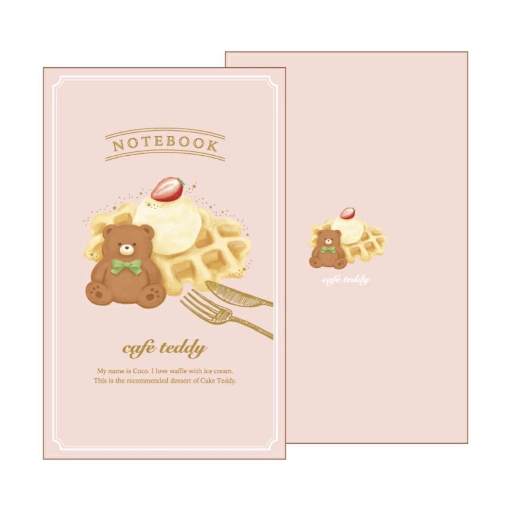 A5スリムノート 方眼ノート ROKKAKU x cafe teddy ワッフル フタバ テディベア　箔押し おしゃれ ミニノート メール便可