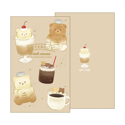 A5スリムノート 方眼ノート ROKKAKU x cafe teddy ドリンク フタバ テディベア　箔押し おしゃれ ミニノート メール便可