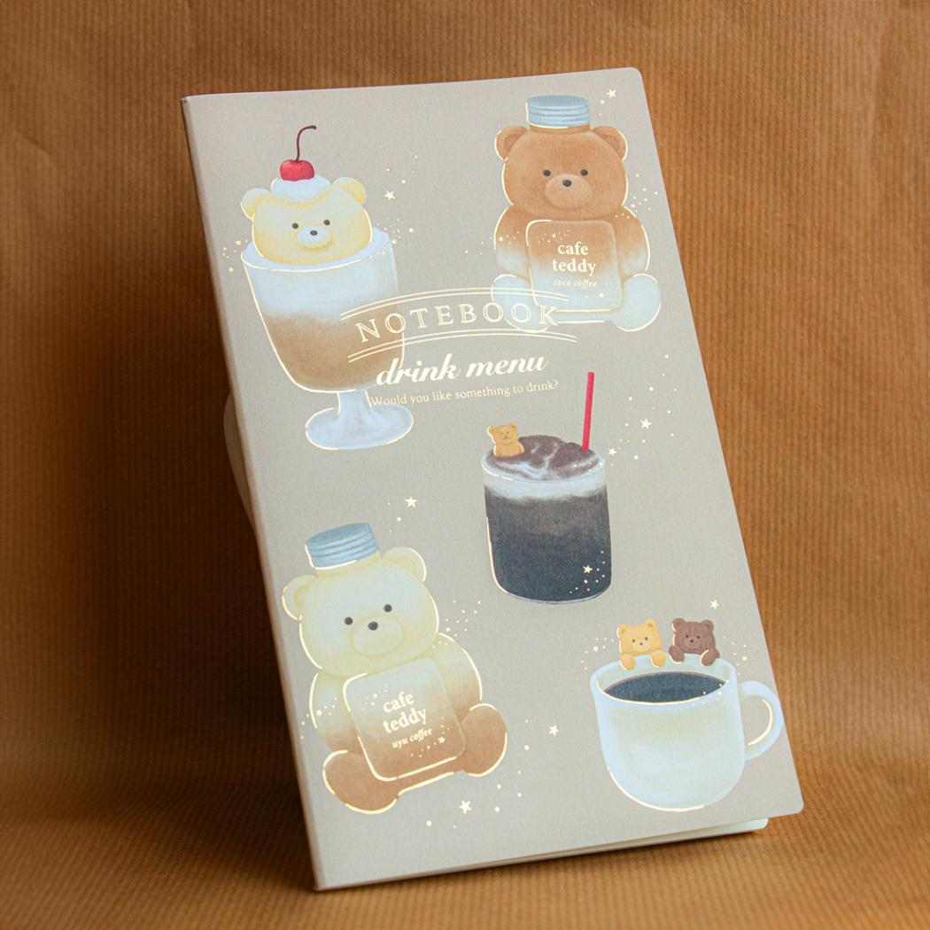 A5スリムノート 方眼ノート ROKKAKU x cafe teddy ドリンク フタバ テディベア　箔押し おしゃれ ミニノート メール便可