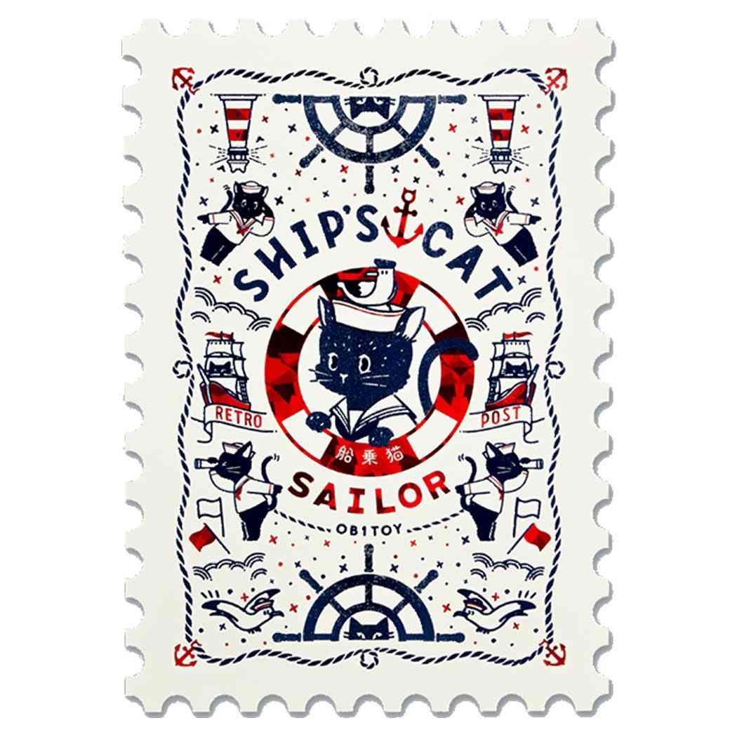 切手型ポストカード 1枚入り POSTCARD ROKKAKUxオビワン SHIP'S CAT フタバ 箔押し メッセージカード メール便可