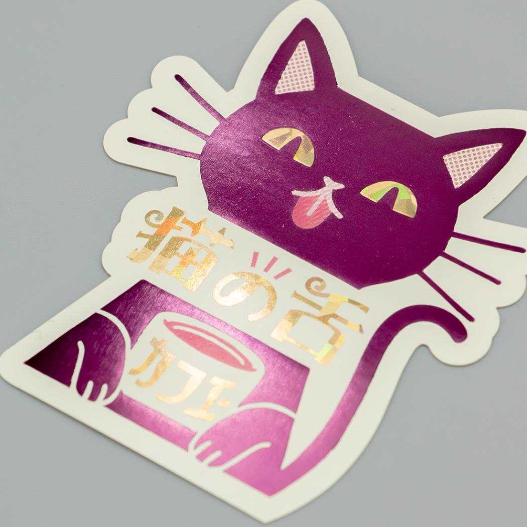 ステッカー ダイカットシール ROKKAKUxオビワン 猫の舌カフェー フタバ 箔押し スマホデコ デコステッカー メール便可