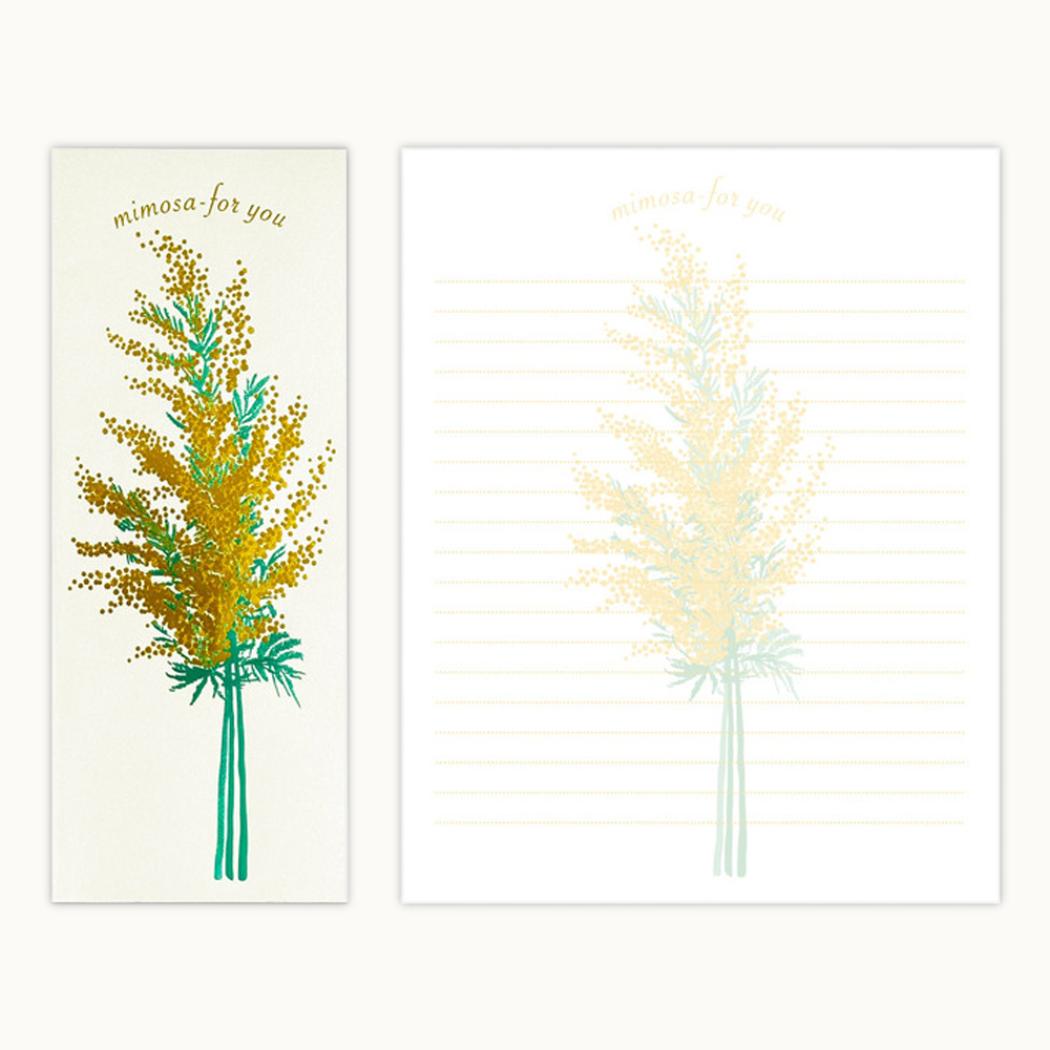 Hakuoshi Botanical 手紙セット レターセット ミモザ フタバ 箔押し 便箋＆封筒 グッズ メール便可 シネマコレクション