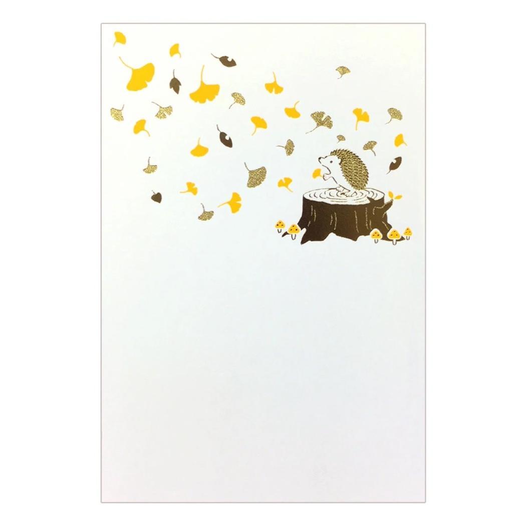 こよみ季節はがき 1枚入り POSTCARD ROKKAKU こよみシリーズ 11月 ハリネズミ フタバ ポストカード 箔押し メッセージカード メール便可