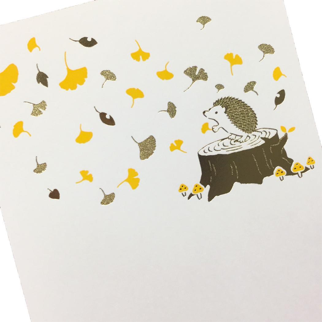 こよみ季節はがき 1枚入り POSTCARD ROKKAKU こよみシリーズ 11月 ハリネズミ フタバ ポストカード 箔押し メッセージカード メール便可