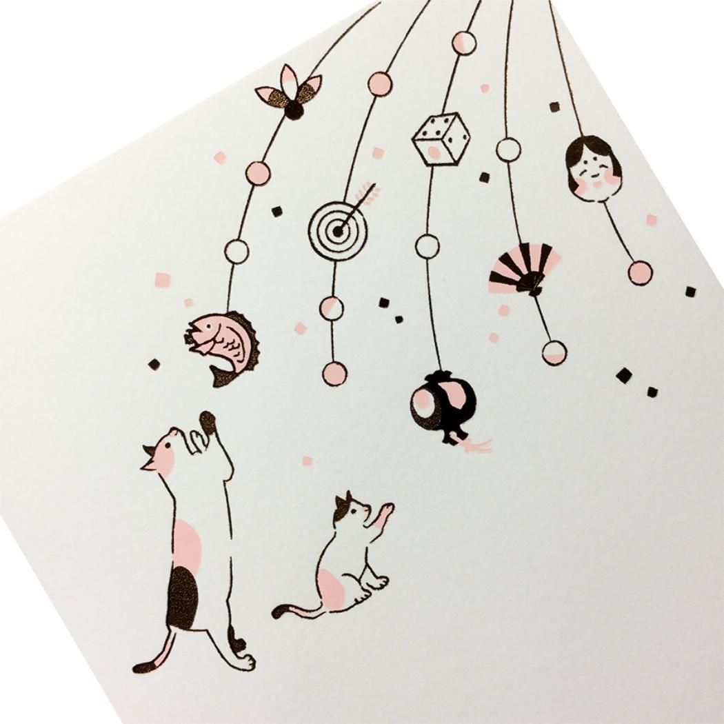こよみ季節はがき 1枚入り POSTCARD ROKKAKU こよみシリーズ 1月 ねこ 猫 フタバ ポストカード 箔押し メッセージカード メール便可