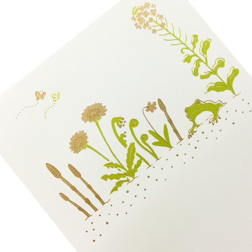 こよみ季節はがき 1枚入り POSTCARD ROKKAKU こよみシリーズ 3月 カエル フタバ ポストカード 箔押し メッセージカード メール便可