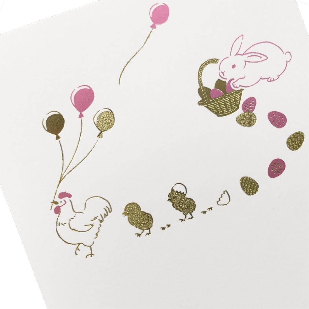 こよみ季節はがき 1枚入り POSTCARD ROKKAKU こよみシリーズ 4月 イースター フタバ ポストカード 箔押し メッセージカード メール便可