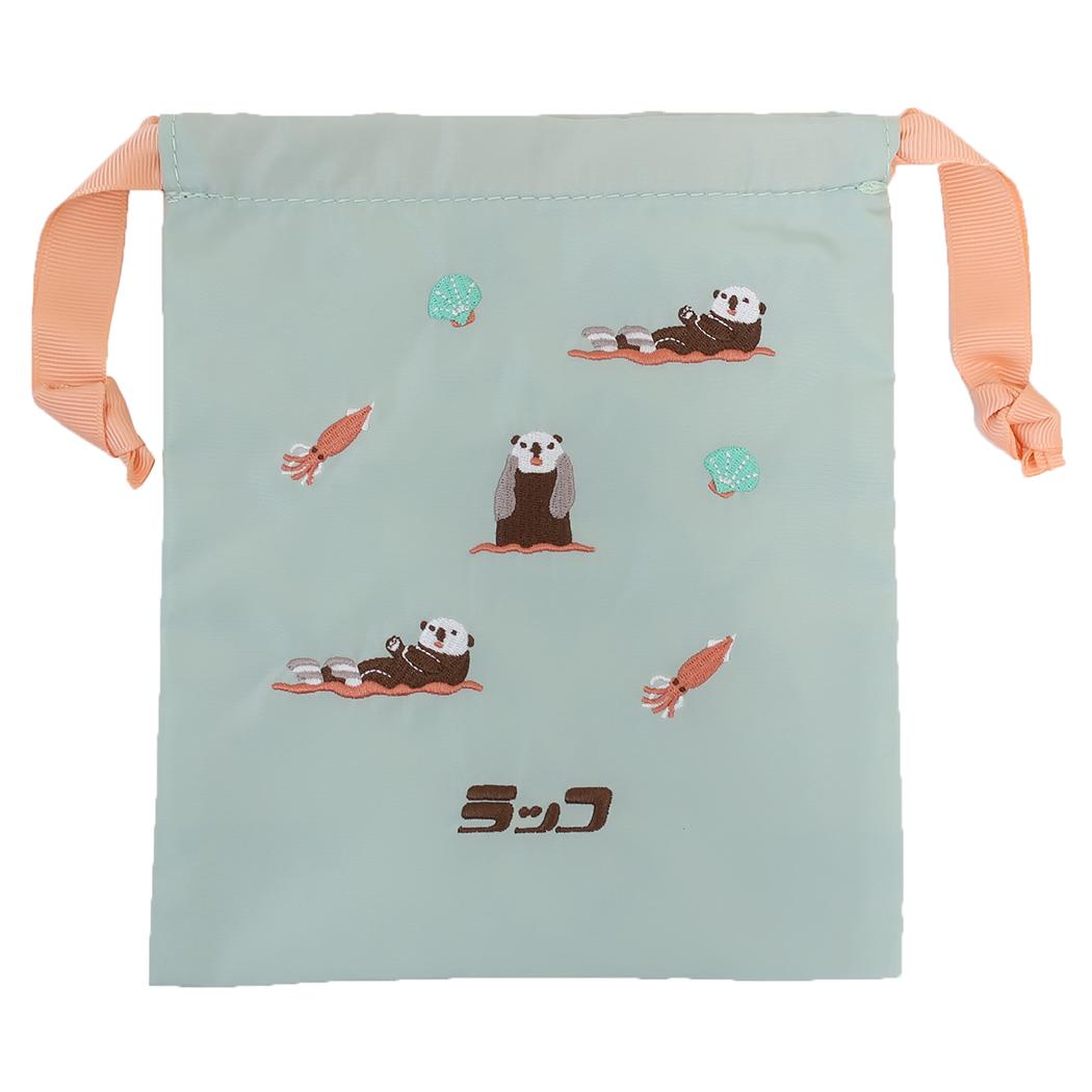 刺繍巾着 巾着袋 アニマル百貨店 ラッコ どうぶつ Green Flash きんちゃくポーチ 小物入れ メール便可