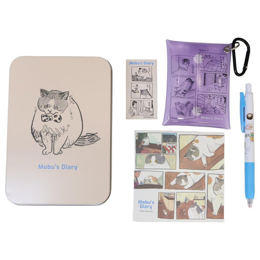 ギフト缶セット ステーショナリー 三毛猫モブは猫缶を稼ぎたい Mobu's Diary Blue Green Flash かわいい