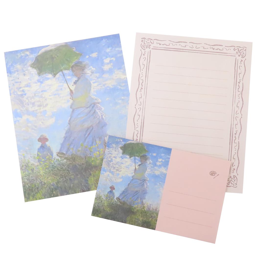 レターセット 手紙セット DAILY MUSEUM 散歩 日傘をさす女性 Green Flash 便箋＆封筒 モネ 名画 メール便可