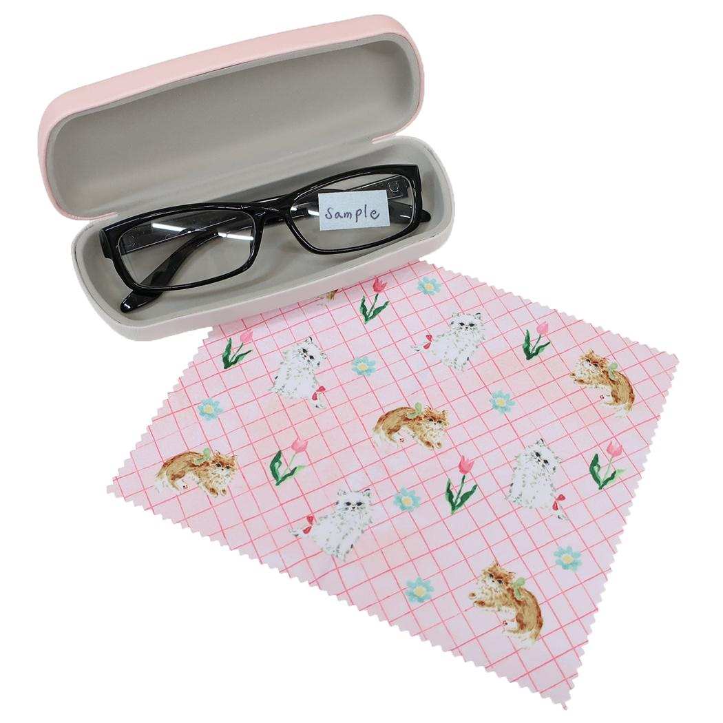 メガネケース＆クロスセット 眼鏡ケース 利光春華 cat Green Flash ハードタイプ めがね拭き