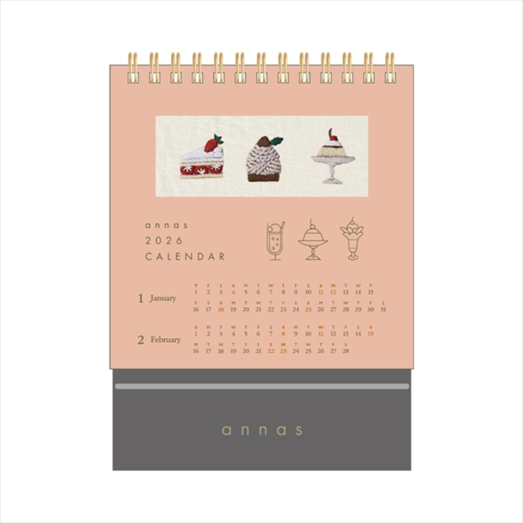 annas 2026Calendar 卓上カレンダー2026年 刺繍卓上カレンダー 学研ステイフル 刺繍 デザート スイーツ インテリア 令和8年暦 メール便可 シネマコレクション