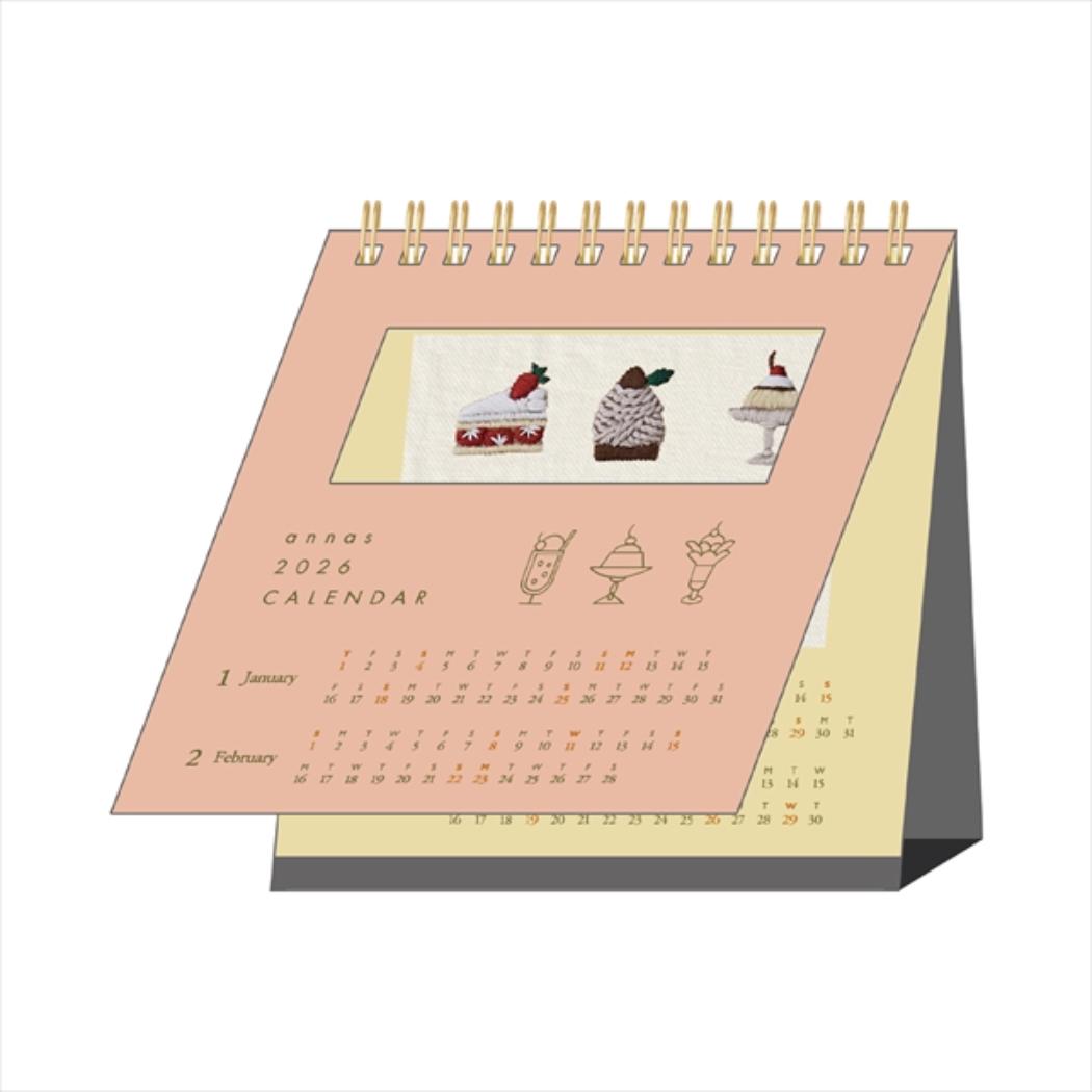 卓上カレンダー2026年 2026Calendar annas 刺繍卓上カレンダー 学研ステイフル 刺繍 デザート スイーツ インテリア 令和8年暦 メール便可